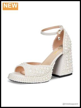 Pearl Embellished Open Toe Platform Heeled Sandals